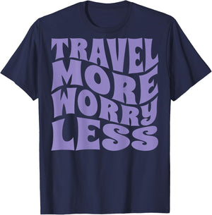Voyagez, plus de soucis, moins de vacances, hommes, femmes, enfants, impression arrière T-Shirt - T-Shirt | Navy