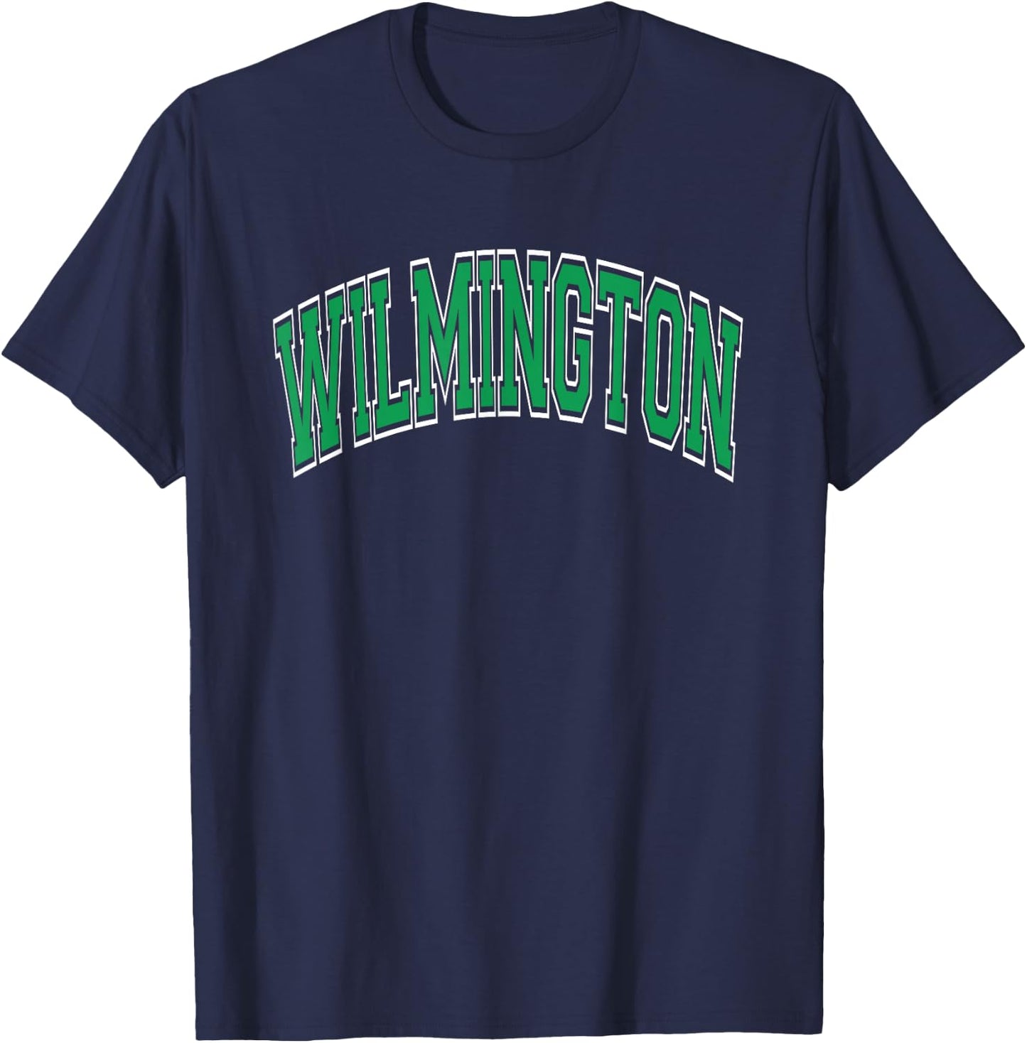 Wilmington Arched Style Green Text T-Shirt - T-Shirt | Navy