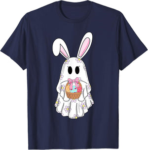 Cute Ghost Bunny Ghost Rabbit Easter Day Rabbit Lover T-Shirt - T-Shirt | Navy