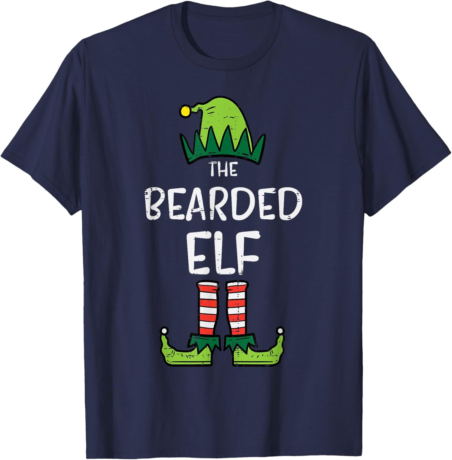 Bearded Elf Matching Christmas For Family Uncle Dad T-Shirt - T-Shirt | Navy