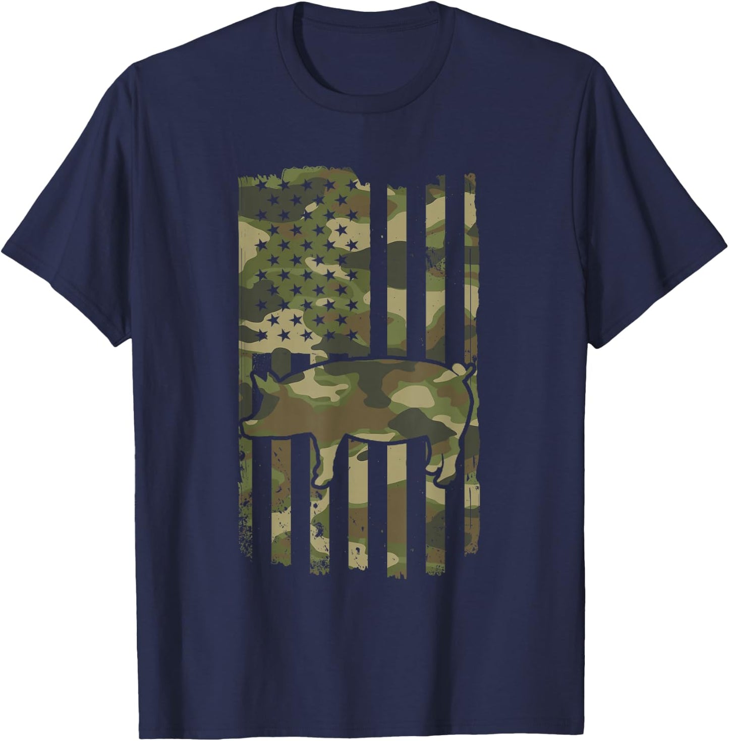 Funny Retro Pig Lover - Pig USA Flag 4th July T-Shirt - T-Shirt | Navy