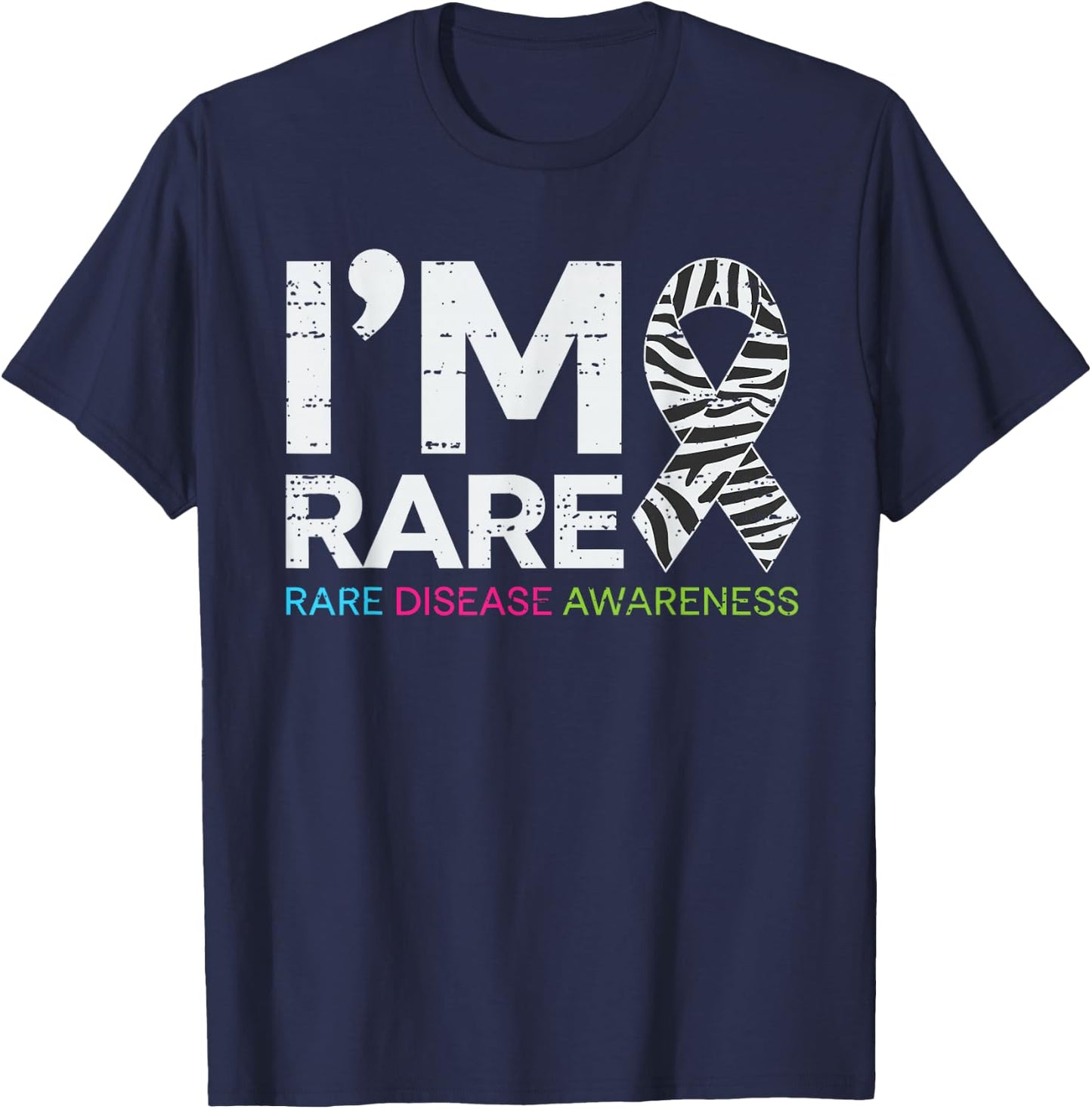 I'm Rare Disease Warrior Zabra Ribbon Rare Disease Awareness T-Shirt - T-Shirt | Navy