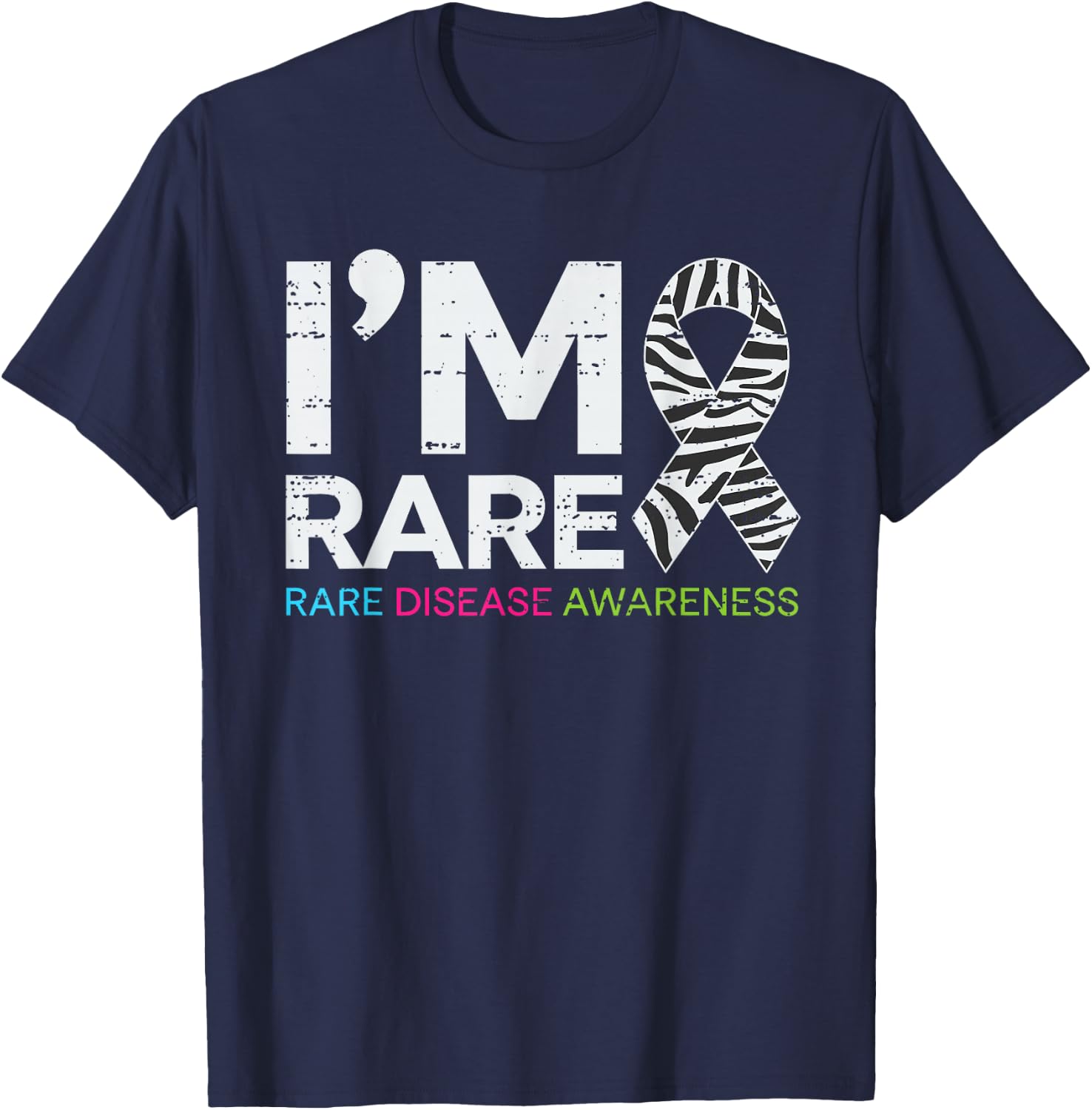 I'm Rare Disease Warrior Zabra Ribbon Rare Disease Awareness T-Shirt - T-Shirt | Navy