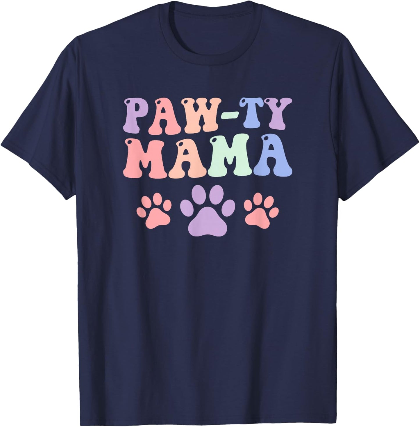 Paw-ty Mama Groovy Animal Foot Shapes Pet Lover T-Shirt - T-Shirt | Navy