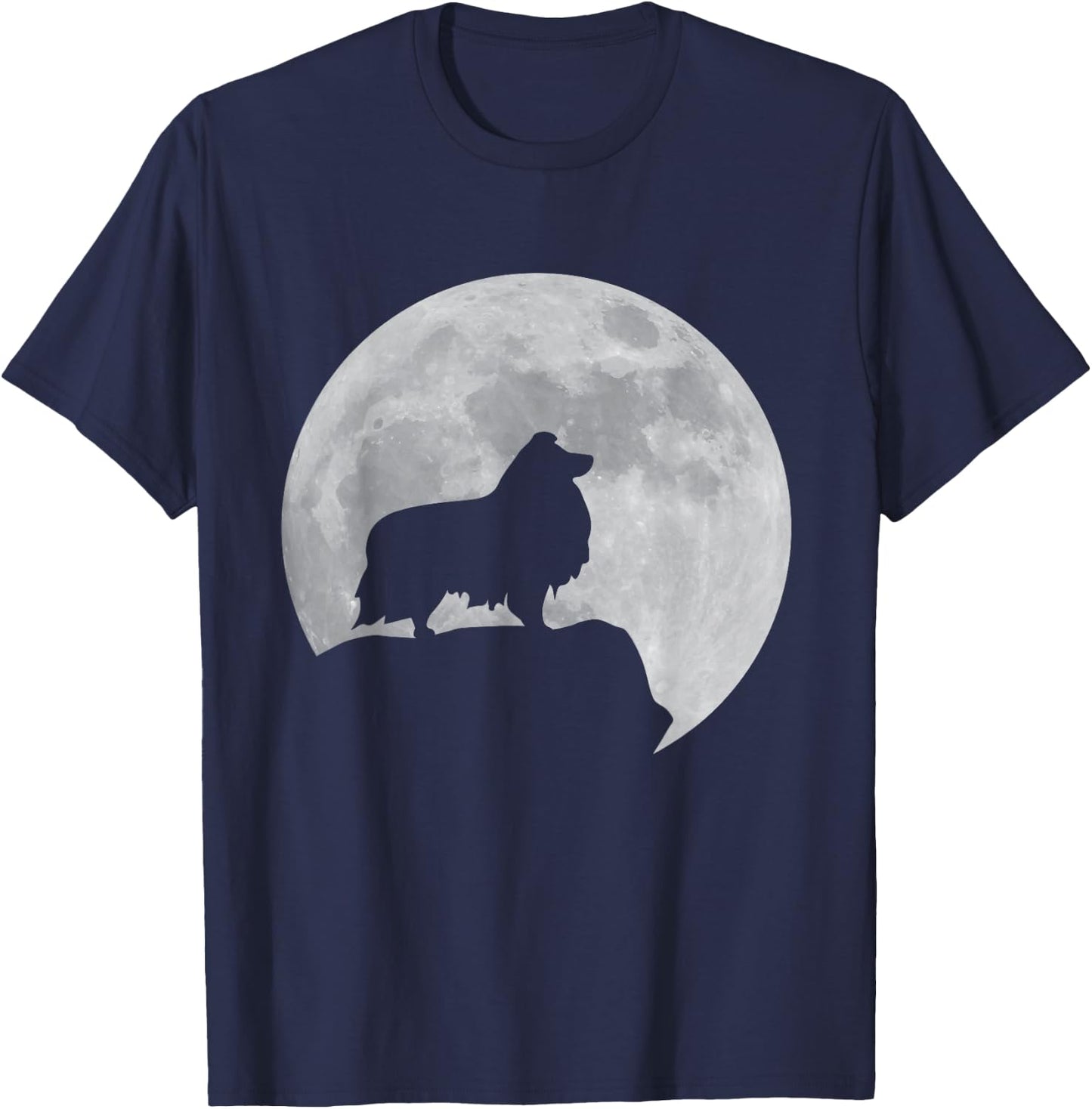 Moon And Dog Silhouette - Sheltie Shetland Sheepdog T-Shirt - T-Shirt | Navy