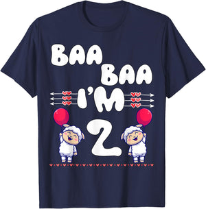Baa Baa I'm 2 Farm Sheep Theme Party Two Year Birthday T-Shirt - T-Shirt | Navy