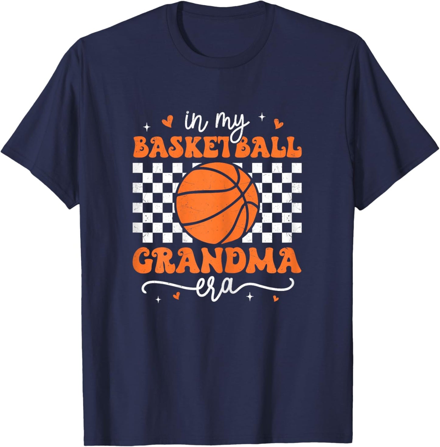 In My Basketball Grandma Era Groovy Retro Basketball Grandma T-Shirt - T-Shirt | Navy