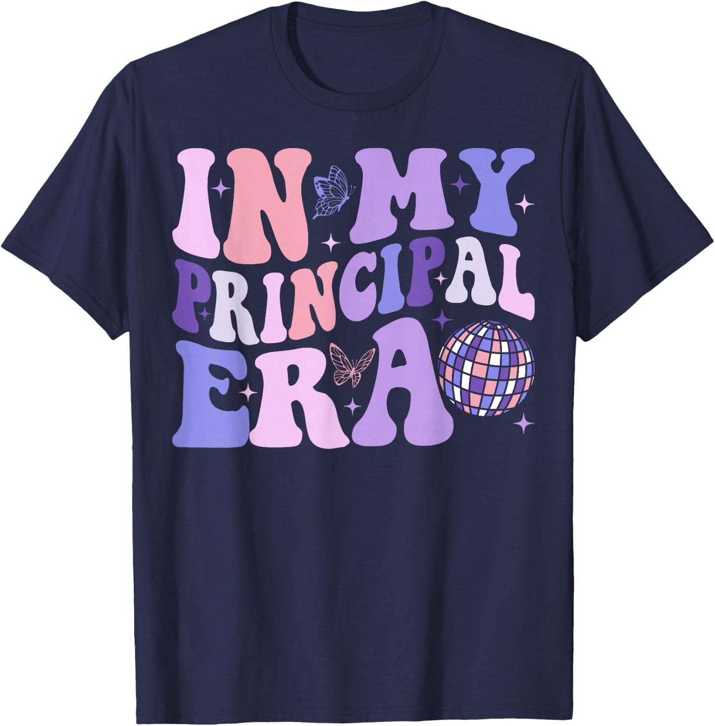 In My Principal Era Groovy School Principal Back To School T-Shirt - T-Shirt | Navy