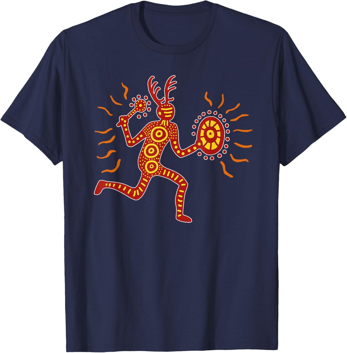 Running Deer Shaman Paleo Stammeskunst T-Shirt - T-Shirt | Navy