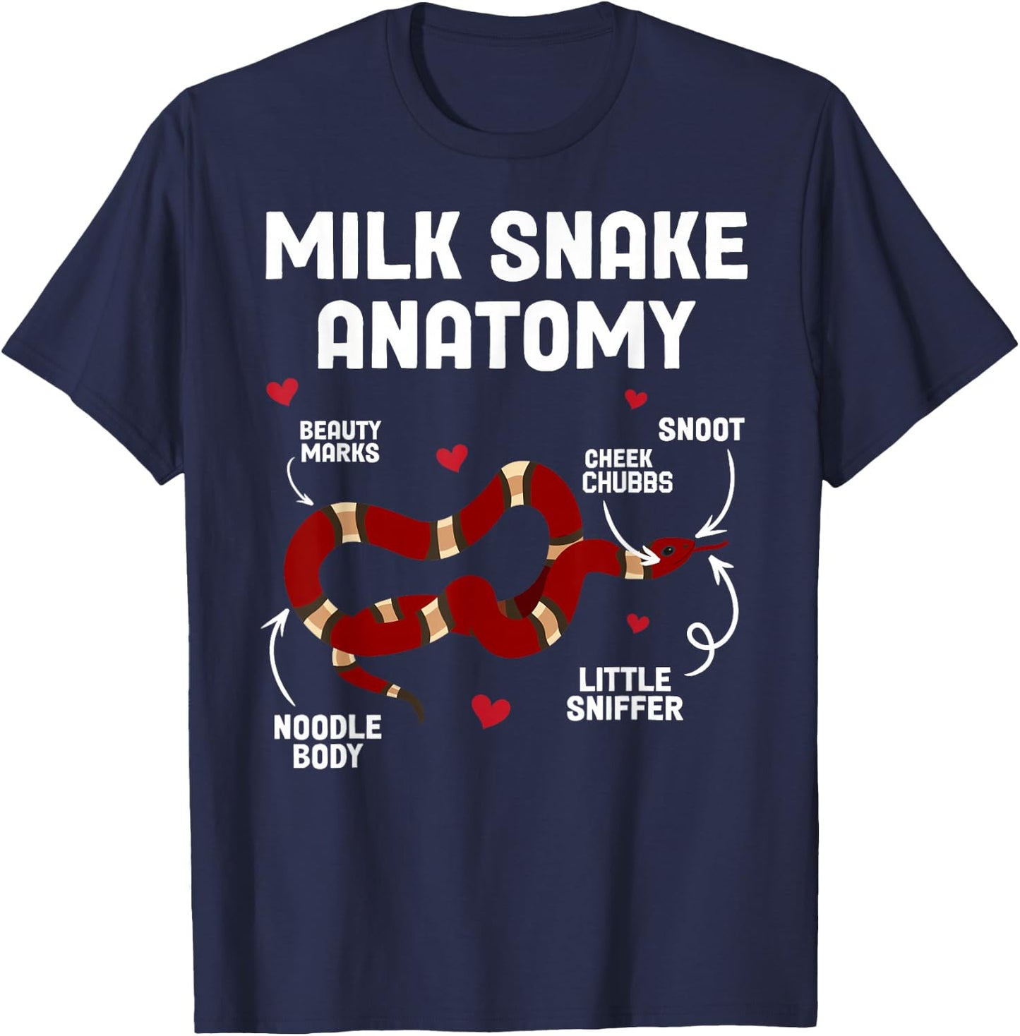 Funny Milk Snake Mom Milk Snake Dad Adult Cotton Blend Black Small Modern Snake Themed Milk Snake Anatomy Owner Lover T-Shirt - T-Shirt | Navy