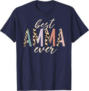 Best Amma Ever Gifts Leopard Print Mothers Day T-Shirt - T-Shirt | Navy