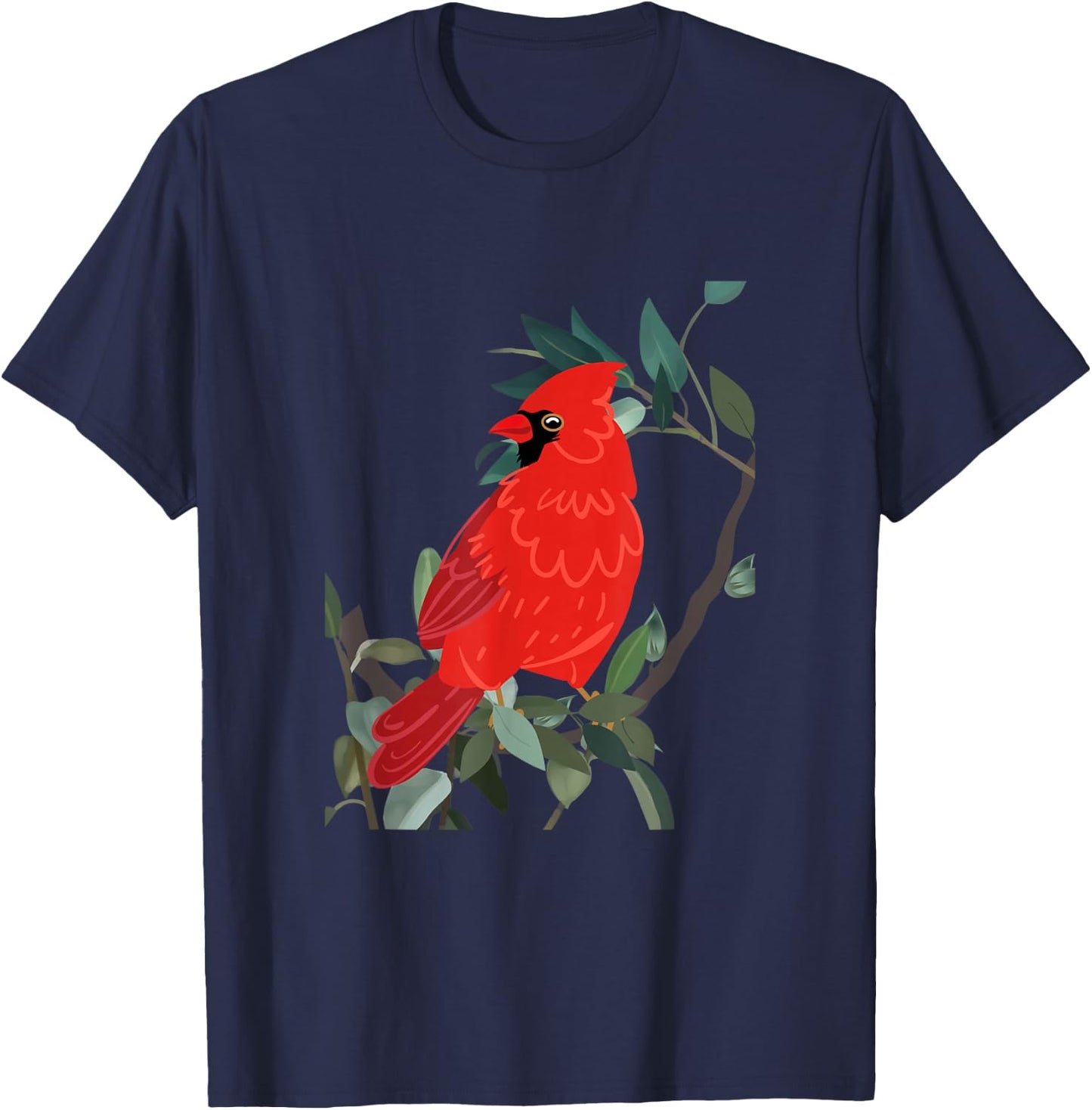 Northern cardinal, Red bird on tree branch T-Shirt - T-Shirt | Navy