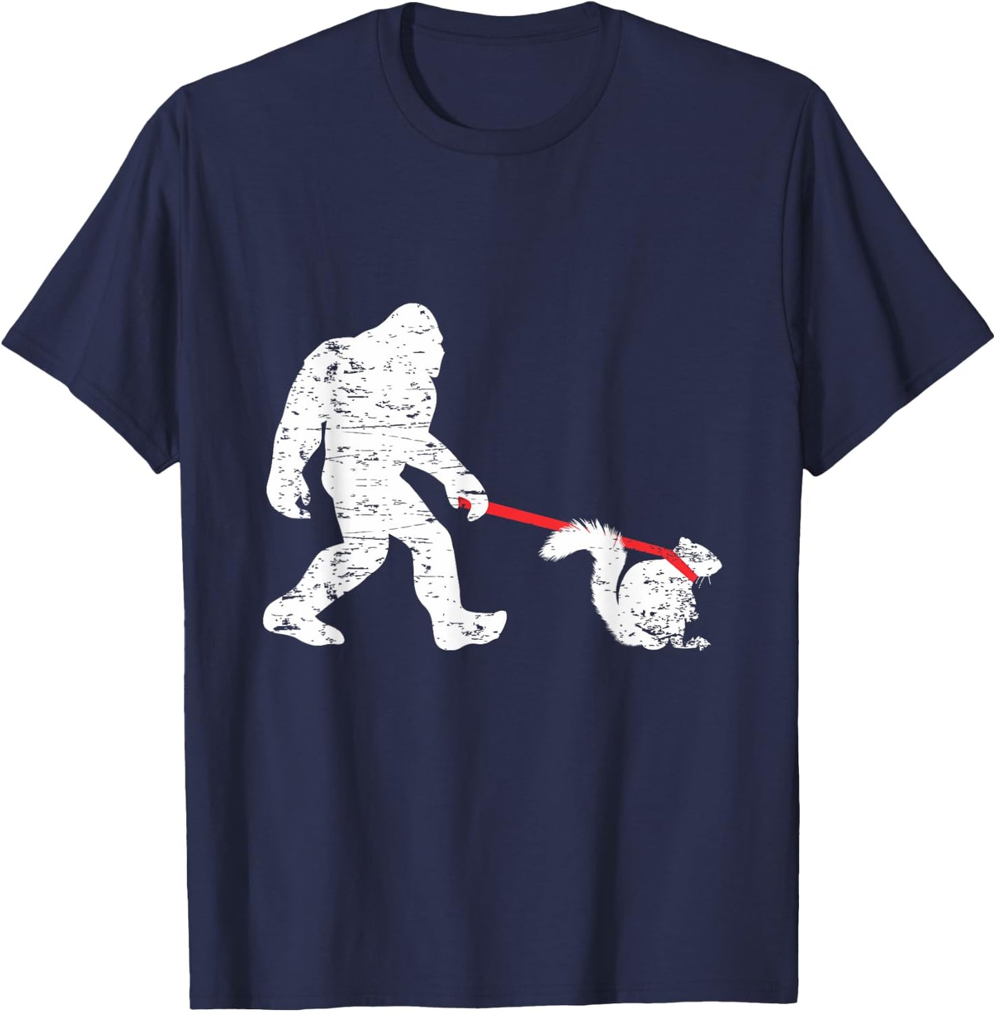 Cool Big Foot and Squirrel Lover Gifts Bigfoot Walking Squirrel Funny Sasquatch Fan -Adults Black Small Classic Fit Short Sleeve Cotton 60% Polyester 40% T-Shirt - T-Shirt | Navy