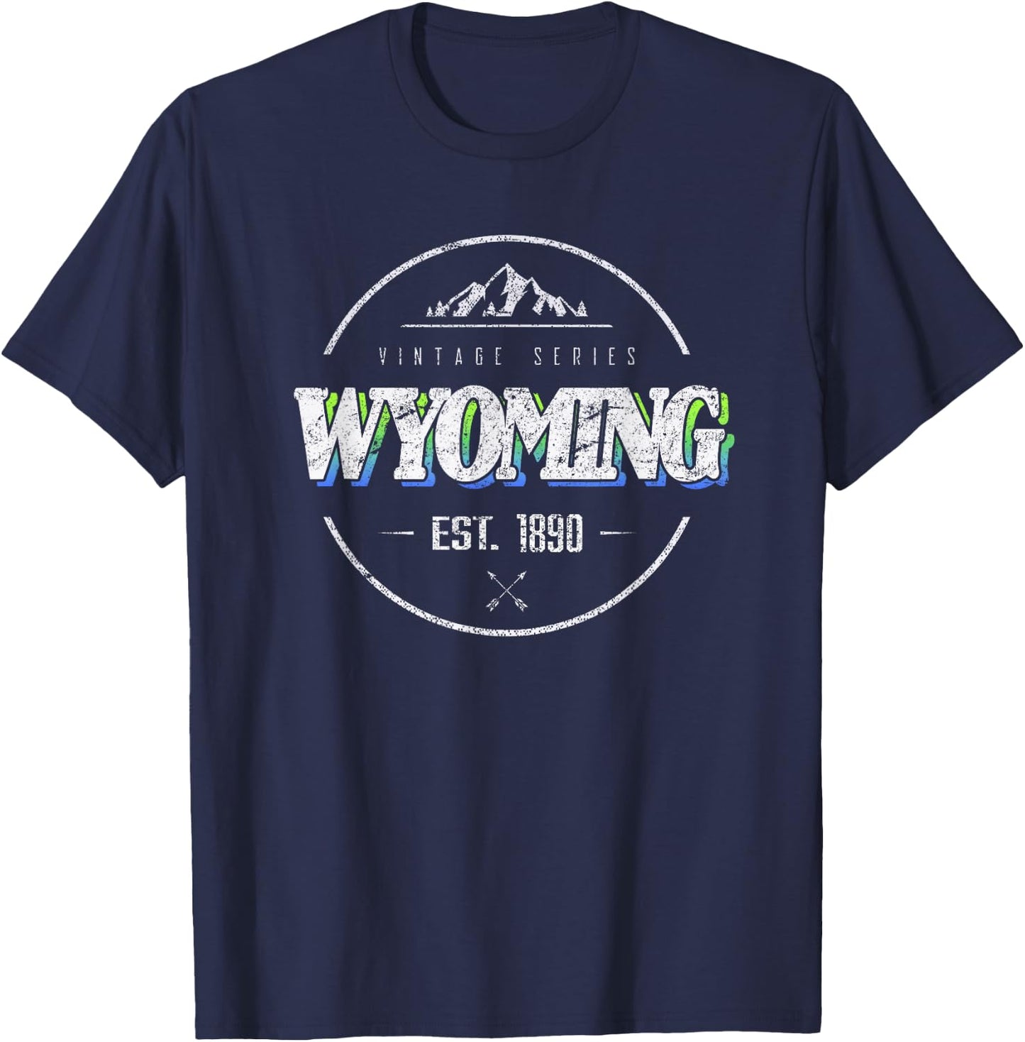 Wyoming Retro Vintage Mountain Outdoors State Graphic T-Shirt - T-Shirt | Navy
