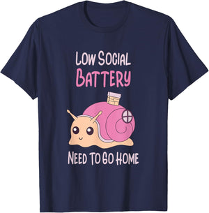 Low Social Battery Cute Snail With House Introvert Cozy Home T-Shirt - T-Shirt | Navy