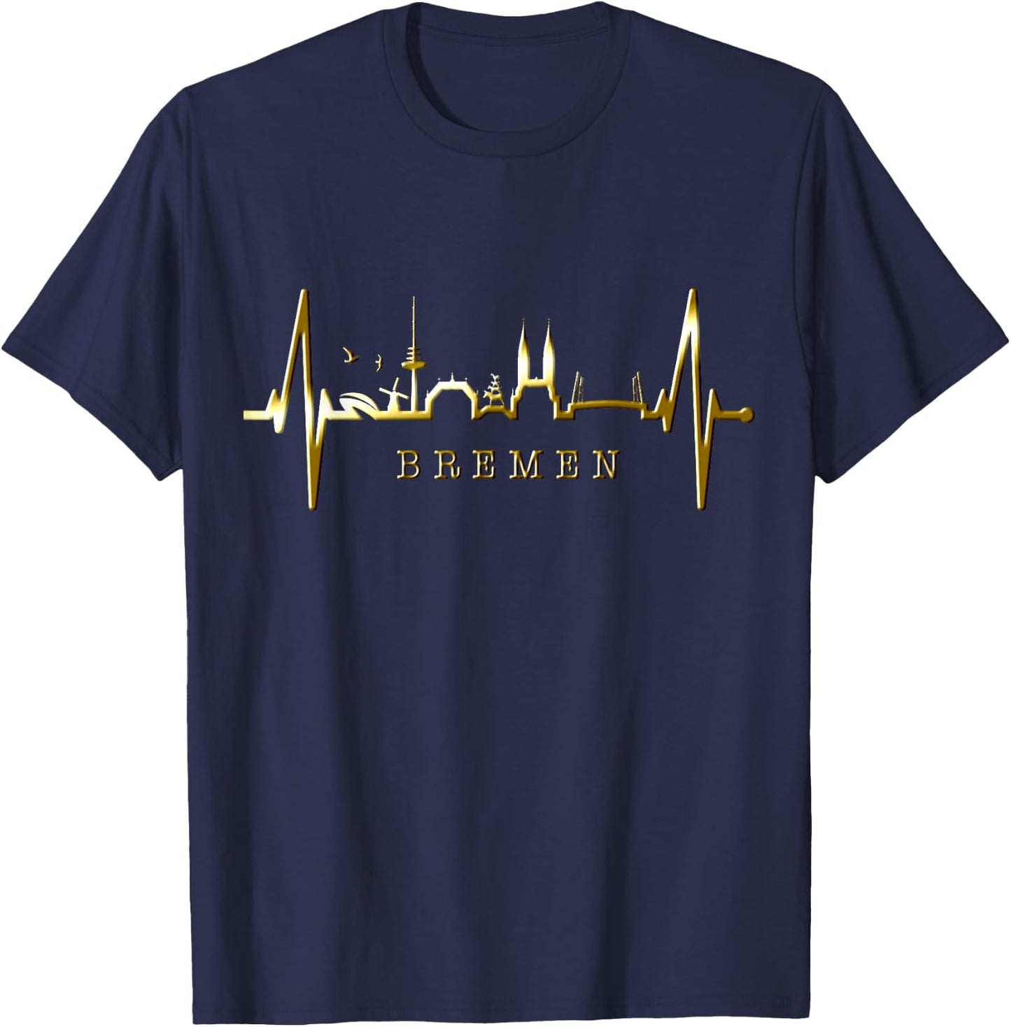 Bremen Skyline Bremer Herzschlag Fan Herz Ich Liebe Bremen T-Shirt - T-Shirt | Navy