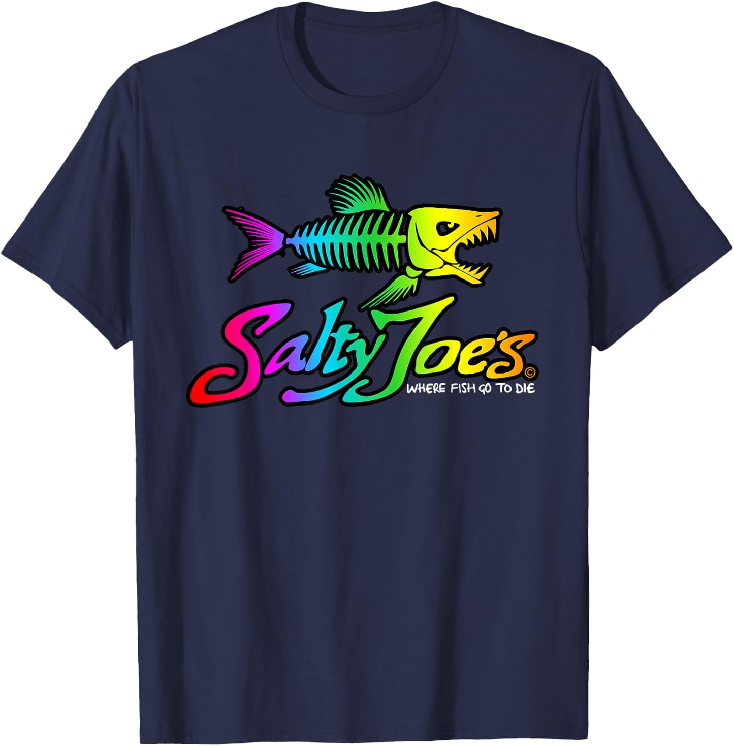 Salty Joe's Skeleton Fish Logo Surf Shop Graphic T-Shirt - T-Shirt | Navy