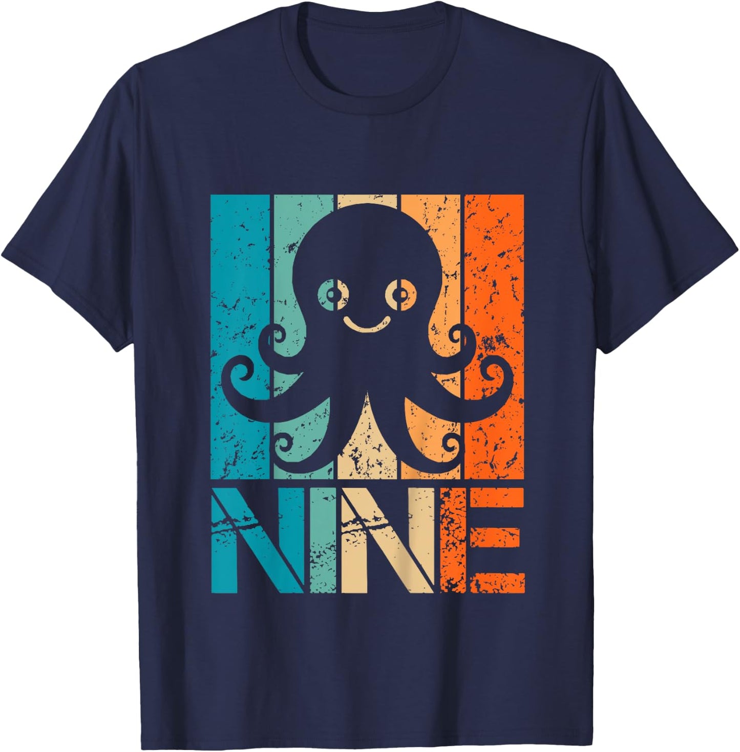 Kids Funny 9th Octopus Birthday 9 Year Old Birthday Octopus T-Shirt - T-Shirt | Navy