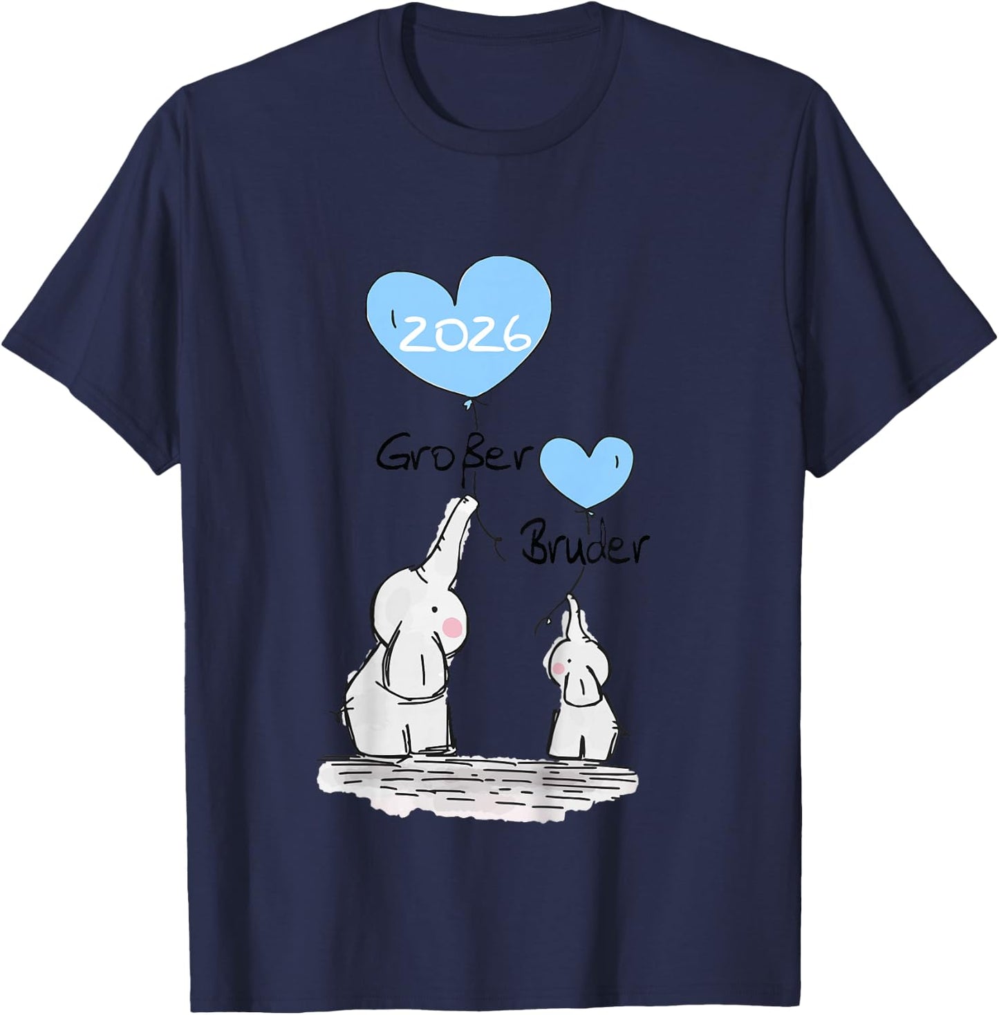 Children's Big Brother 2026 Gift Elephant Announcement Birth , White T-Shirt - T-Shirt | Navy