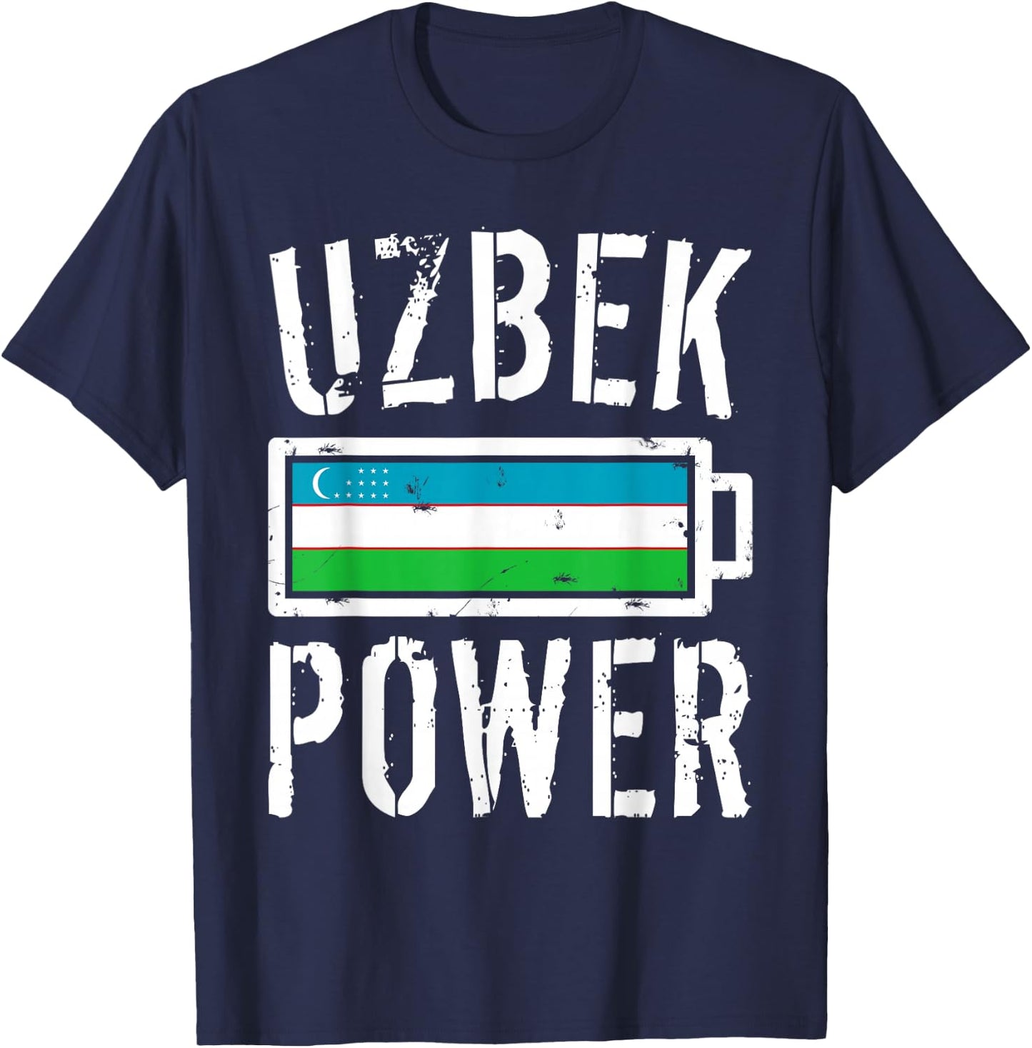 Uzbekistan Flag | Uzbek Power Battery Proud T-Shirt - T-Shirt | Navy