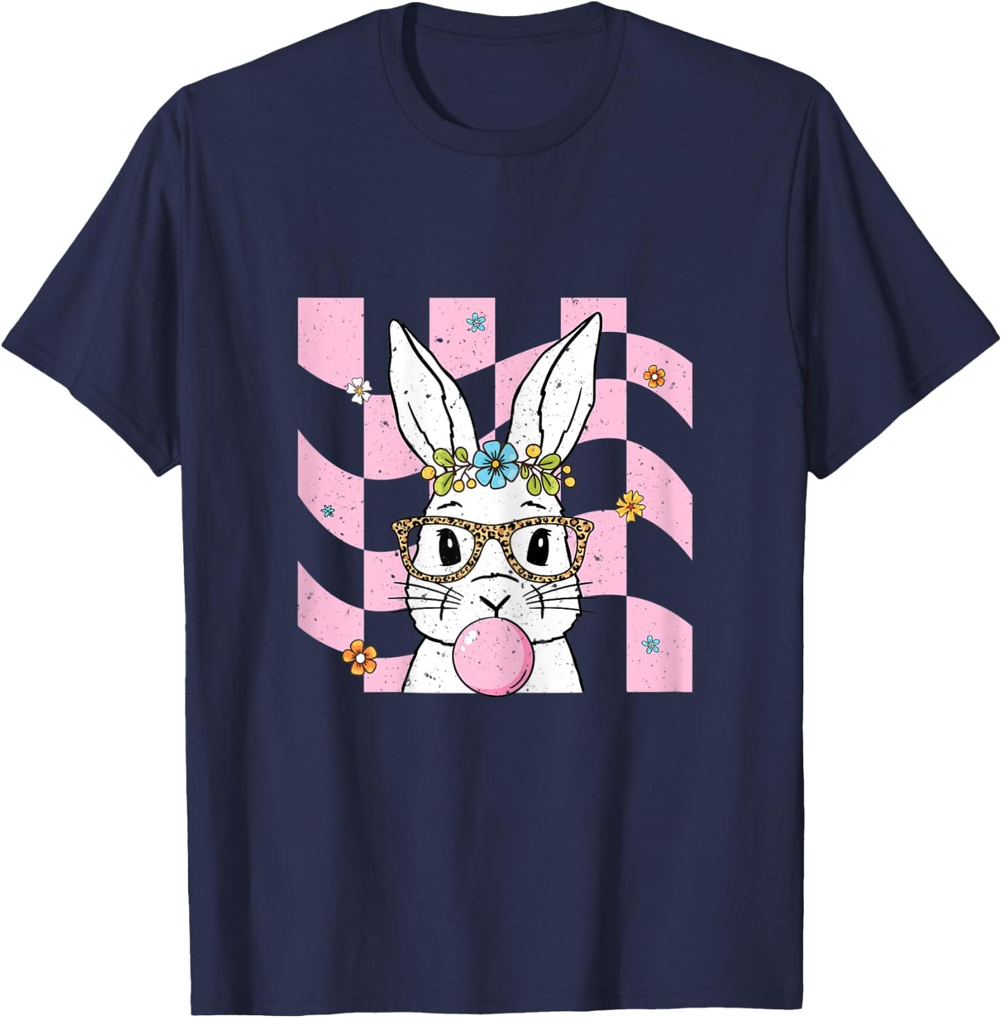 Easter Bunny with Leopard Glasses Rabbit Easter Day T-Shirt - T-Shirt | Navy