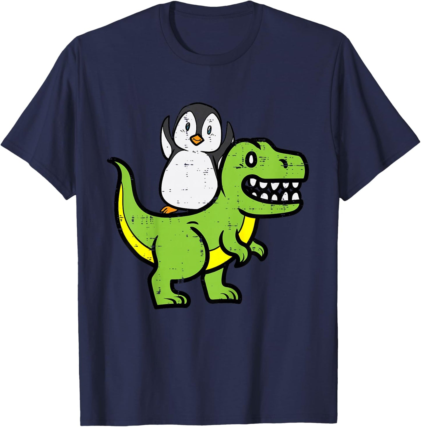 Kids Penguin Riding Dinosaur Trex Cute Boys Kids Toddler Youth T-Shirt - T-Shirt | Navy