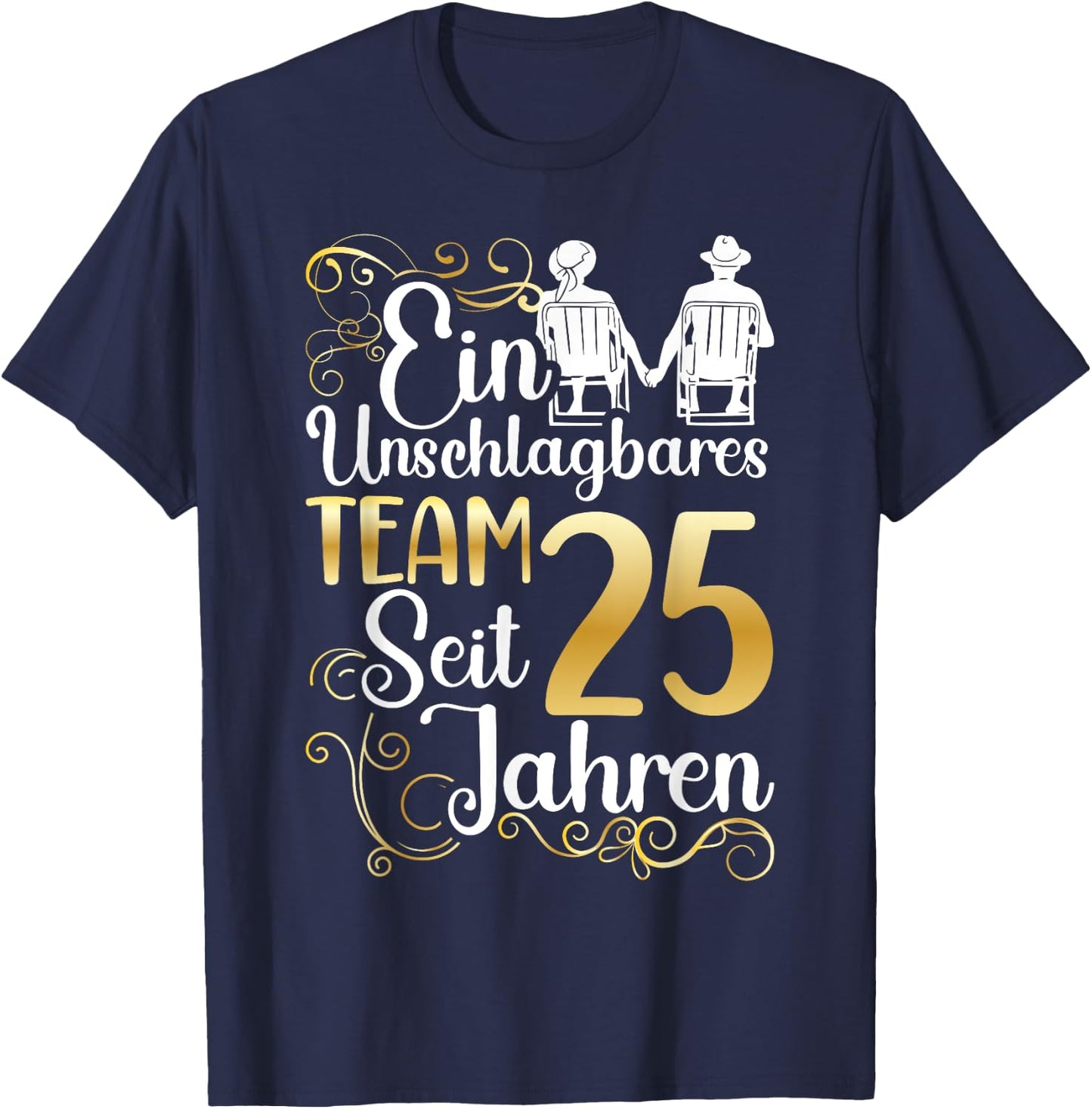Silver Wedding 25 Years Married Wedding Anniversary , black, s T-Shirt - T-Shirt | Navy