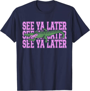 Funny See Ya Later Alligator Bow Teacher Last Day of School T-Shirt - T-Shirt | Navy
