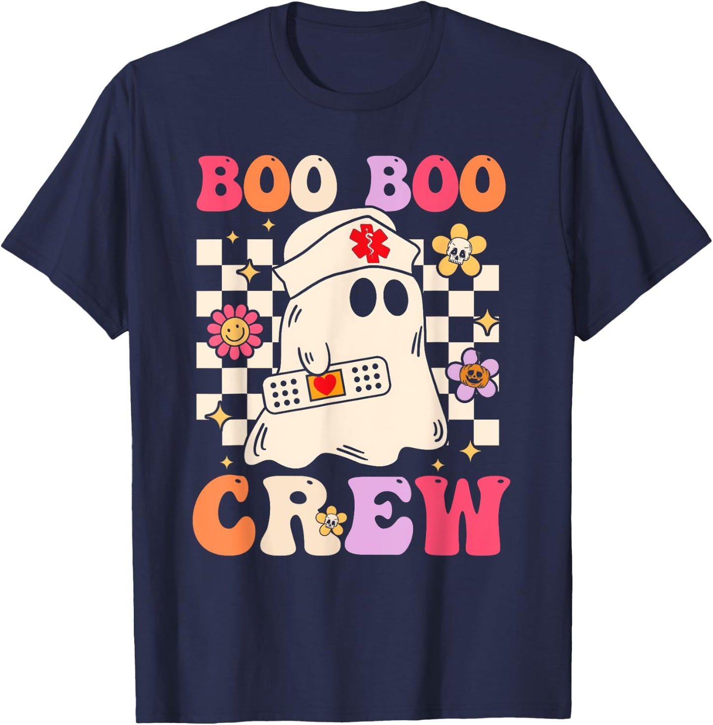 Groovy Boo Boo Crew Nurse Ghost Paramedic Funny Halloween T-Shirt - T-Shirt | Navy