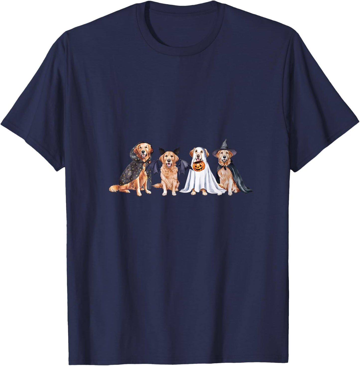 Golden Retriever Ghost Dog Halloween Golden Retriever Witch V-Neck T-Shirt - T-Shirt | Navy