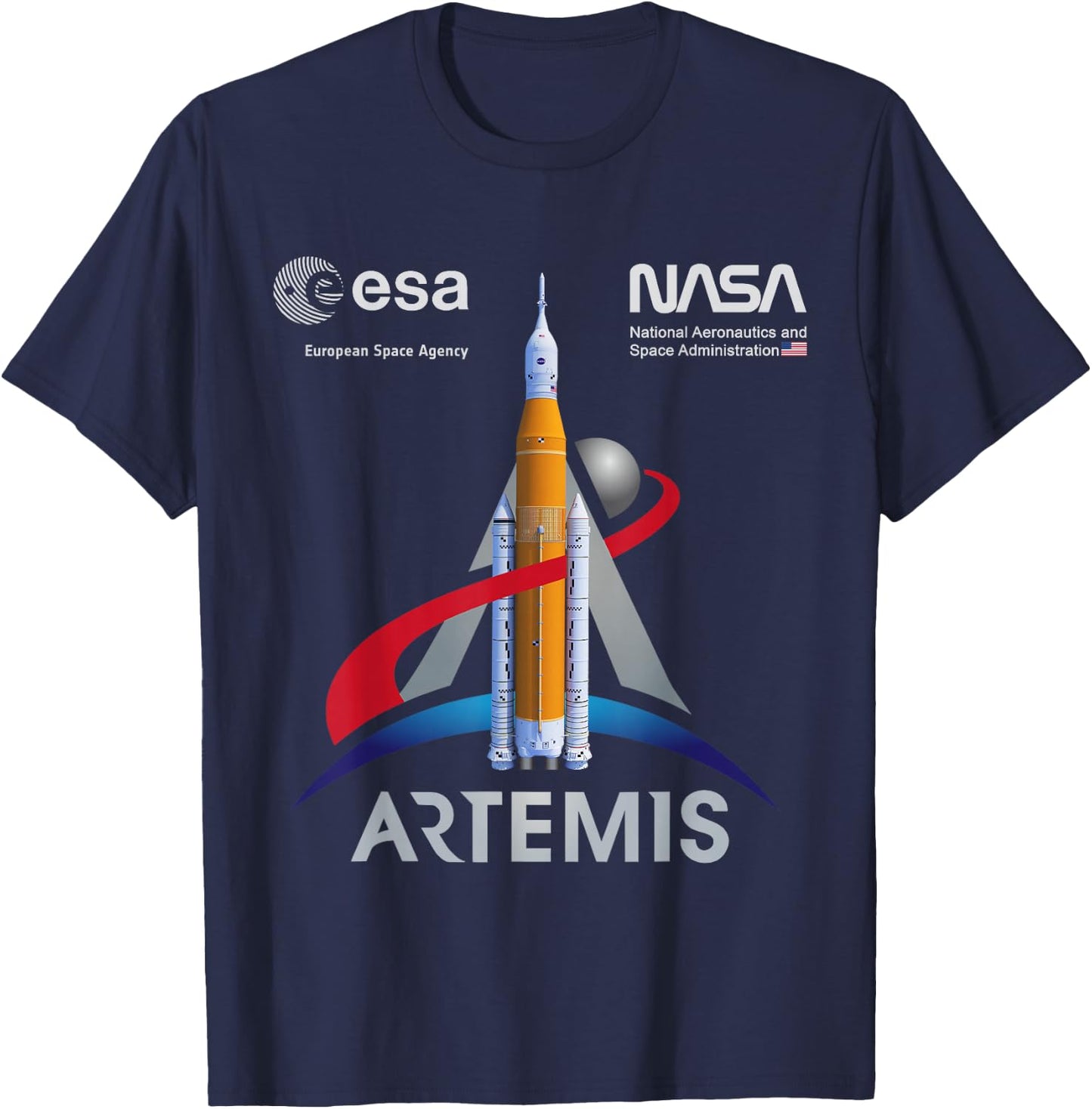NASA Artemis Mission SLS Worm and ESA Logo T-Shirt - T-Shirt | Navy