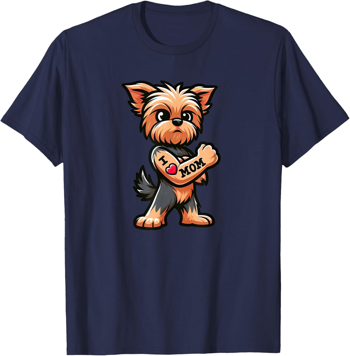 Yorkshire Terrier I Love Mom Funny Dog Tattoo T-Shirt - T-Shirt | Navy