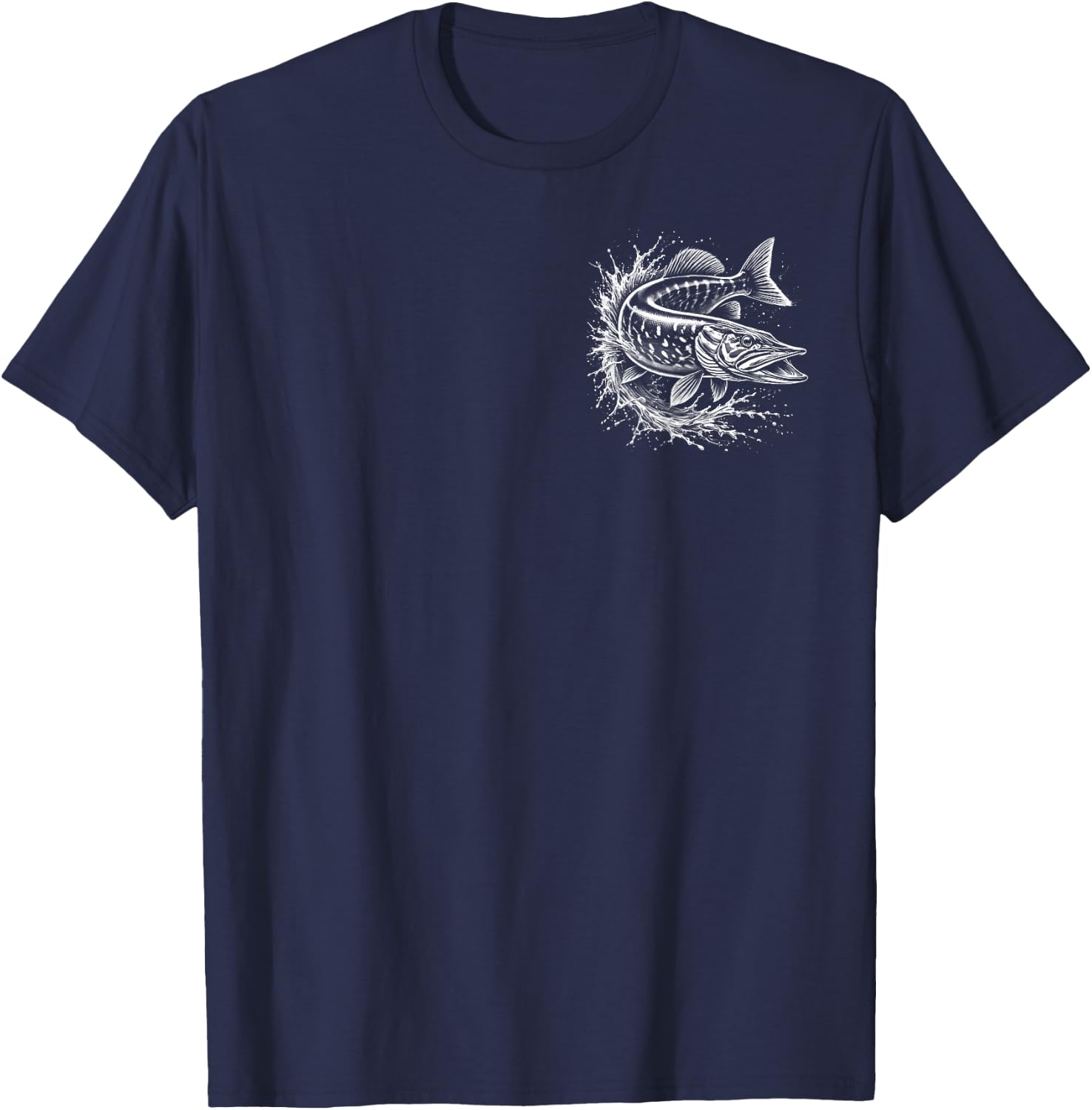 Hecht im Sprung auf Brust - Fisch-Design für Angler T-Shirt - T-Shirt | Navy