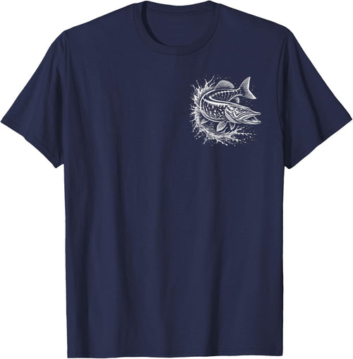 Hecht im Sprung auf Brust - Fisch-Design für Angler