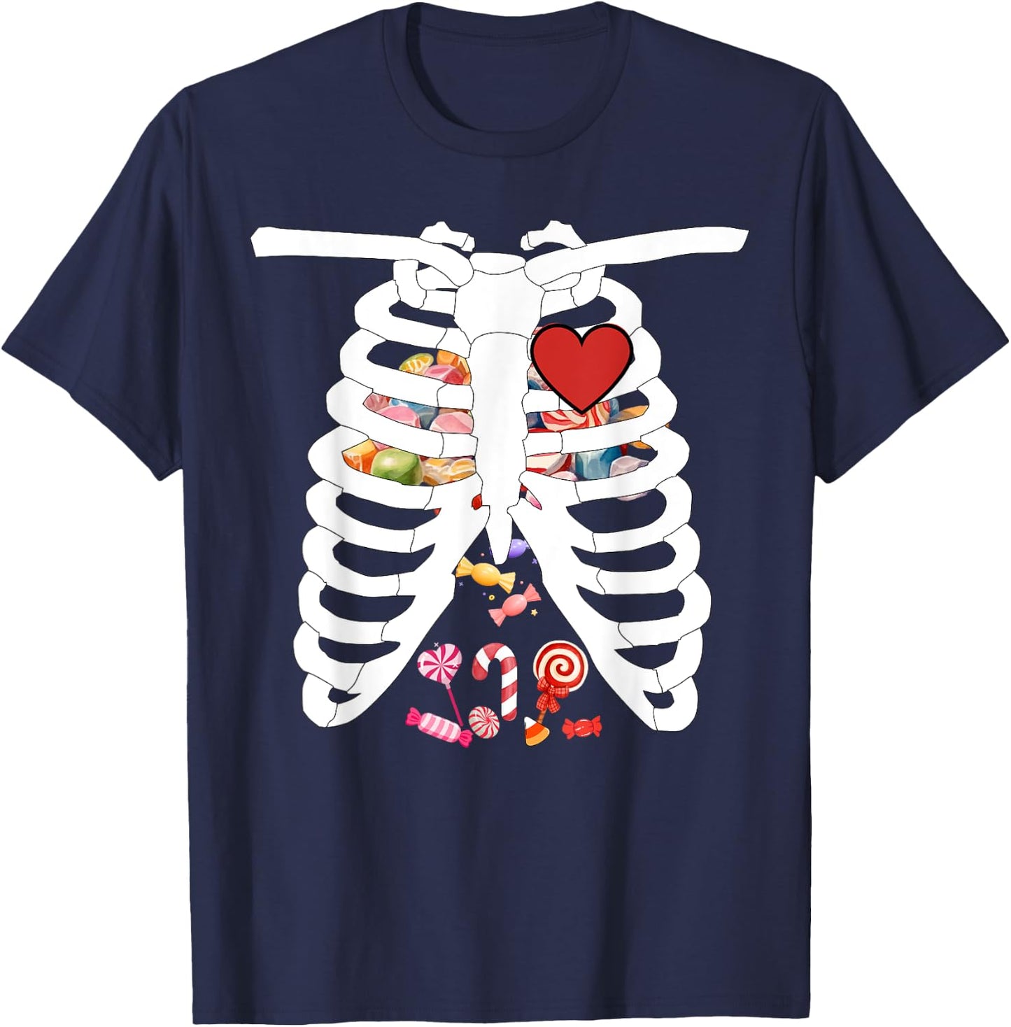 Skeleton Rib Cage X-ray Candy Funny Halloween Costume Kids T-Shirt - T-Shirt | Navy