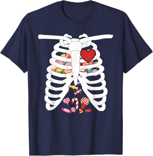 Skeleton Rib Cage X-ray Candy Funny Halloween Costume Kids T-Shirt - T-Shirt | Navy