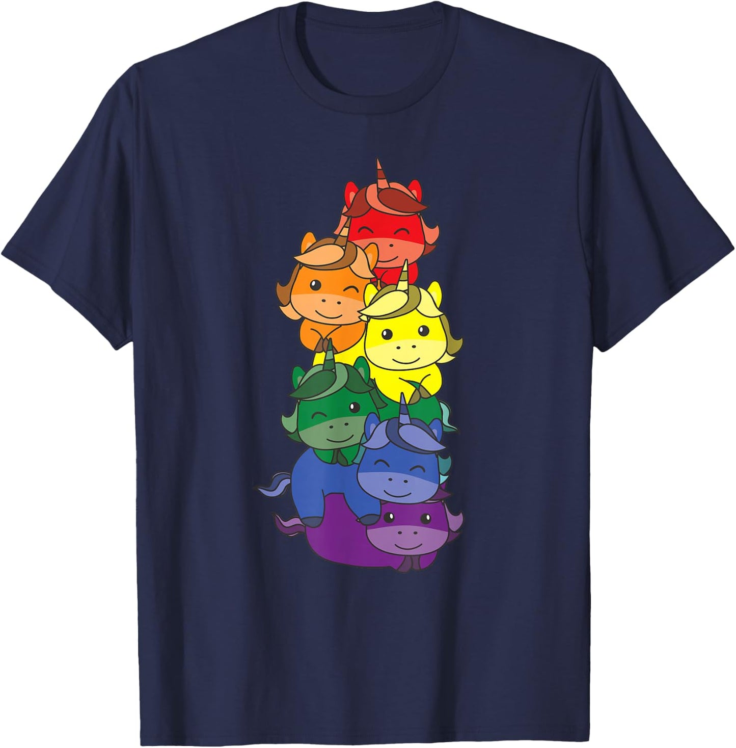Rainbow Flag Pride Month LGBTQ Rainbow Unicorn , black T-Shirt - T-Shirt | Navy