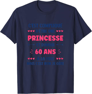 Funny Woman 60 Years Princess Birthday 60 Years , white, Female X-Small T-Shirt - T-Shirt | Navy