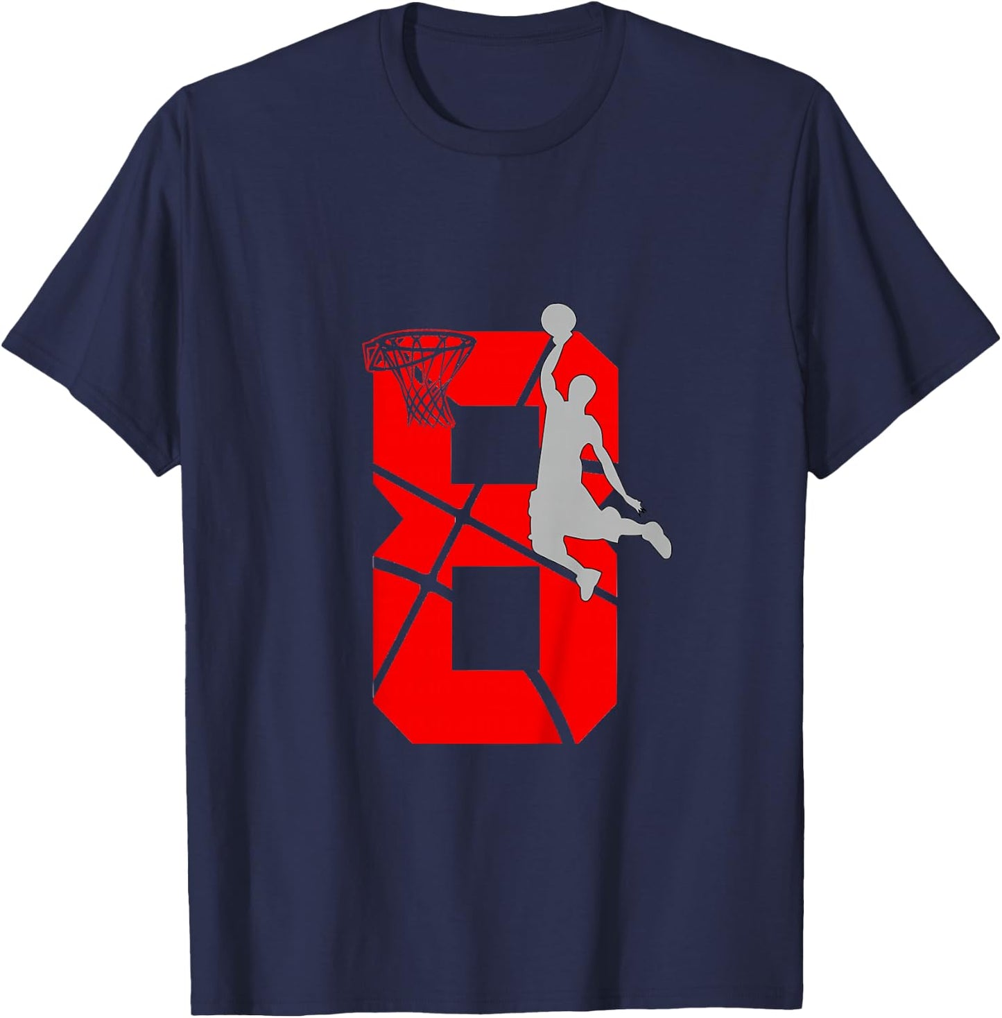 8 Year Old 8th Basketball Birthday PartyTheme Boys Girls T-Shirt - T-Shirt | Navy