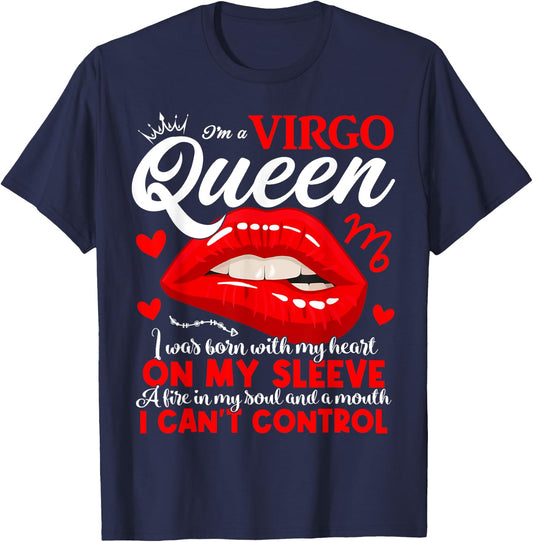 Virgo Queen September August Birthday Virgo Zodiac Sign T-Shirt - T-Shirt | Navy