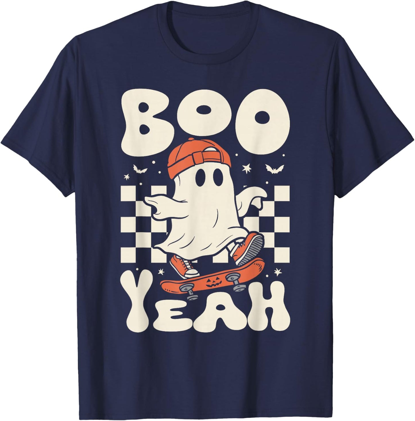 Boo Yeah Halloween Ghost Boys Retro Skateboard Toddler Kids T-Shirt - T-Shirt | Navy