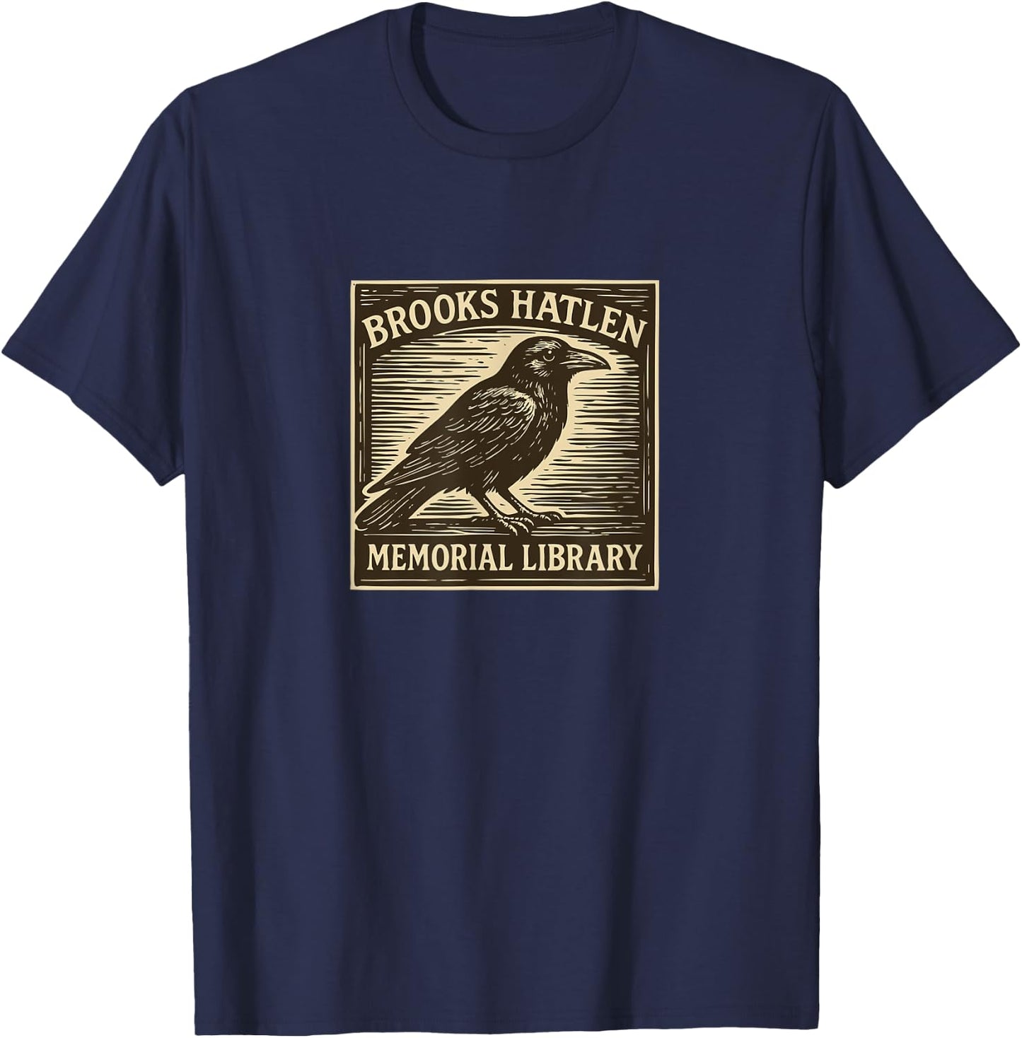 Brooks Hatlen Memorial (fictional) Library woodcut with Crow T-Shirt - T-Shirt | Navy