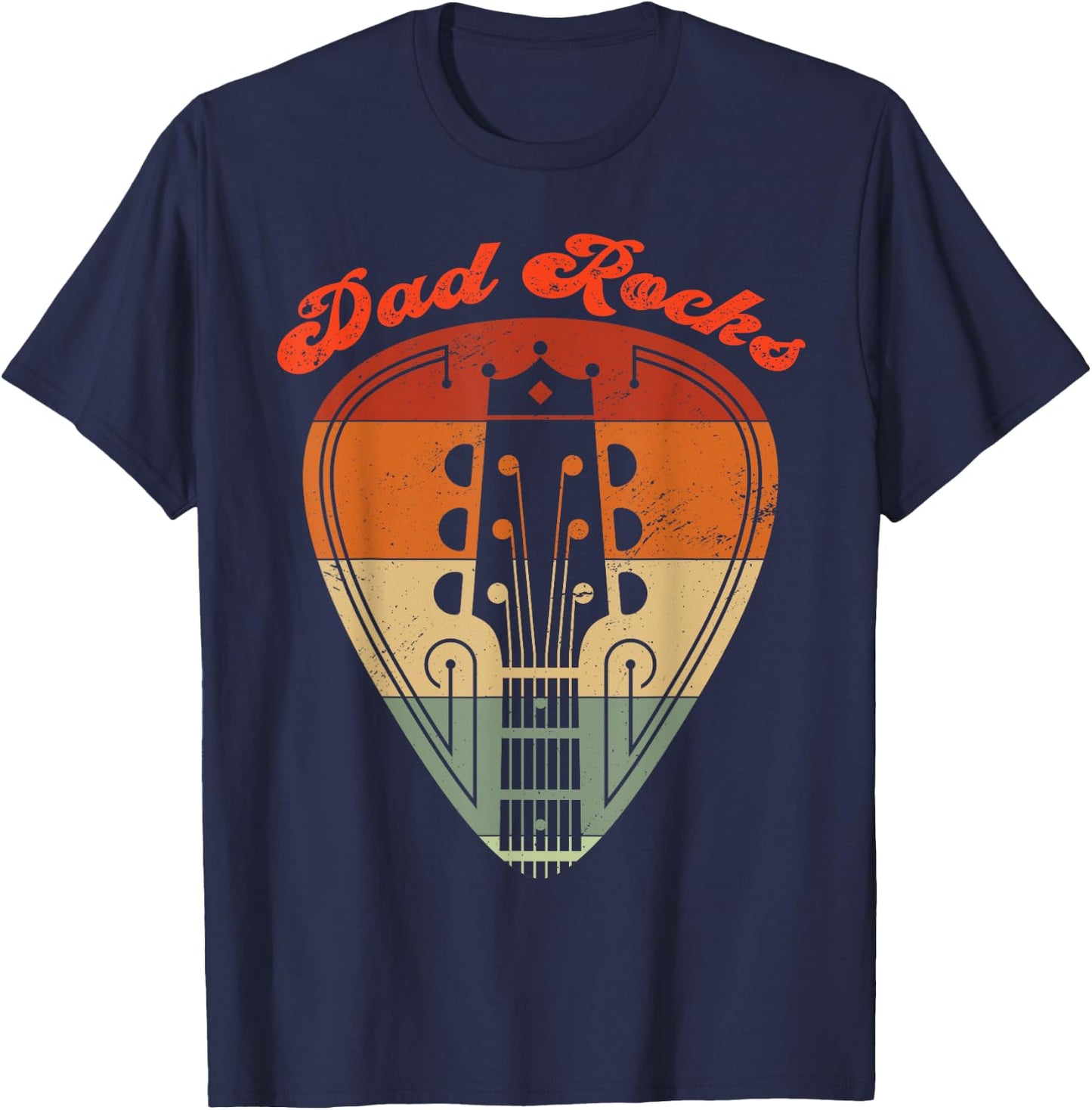 Dad Rocks Guitar Vintage Retro Father's Day Matching T-Shirt - T-Shirt | Navy