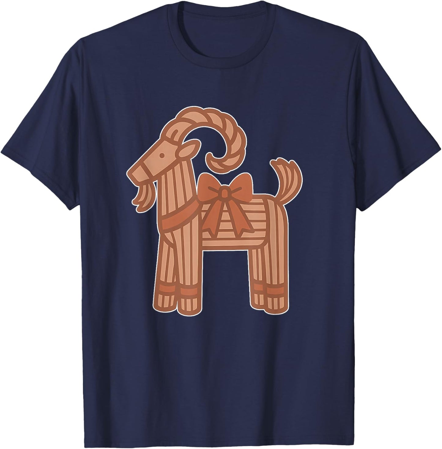 Yule Goat Straw Figure with Bow T-Shirt - T-Shirt | Navy