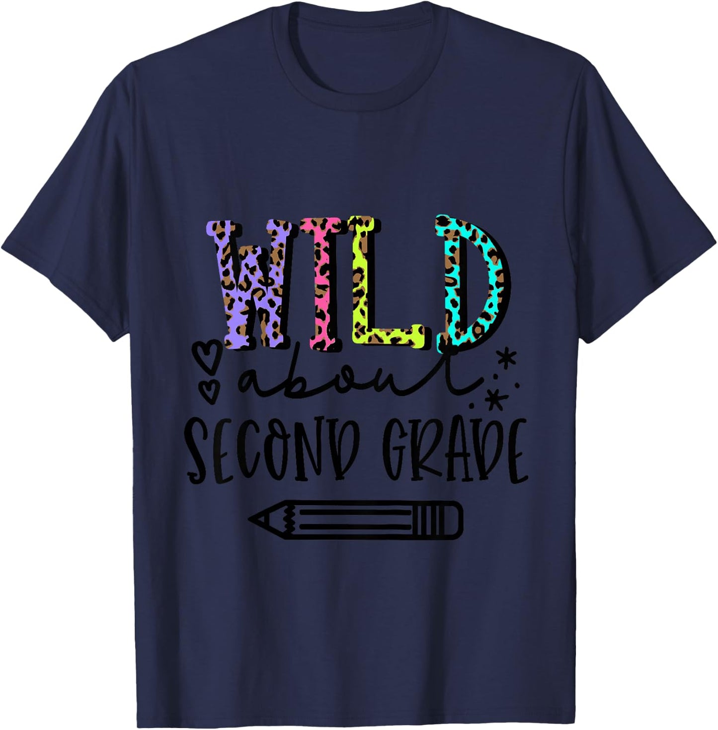 Kids Wild About 2nd Grade Girls First Day of Second Grade T-Shirt - T-Shirt | Navy