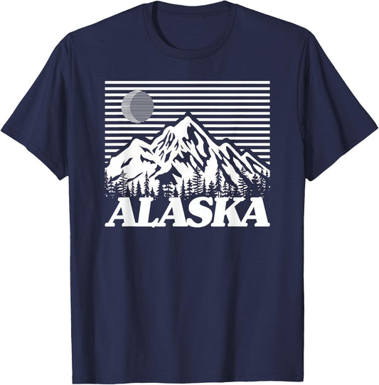 Alaska Retro Vintage Mountains & Outdoors Wilderness State T-Shirt - T-Shirt | Navy