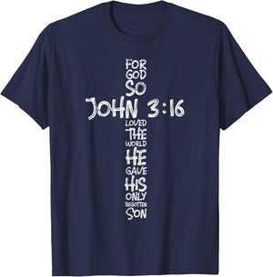 John 3:16 Christian Cross Religious Bible Verse Gifts T-Shirt - T-Shirt | Navy