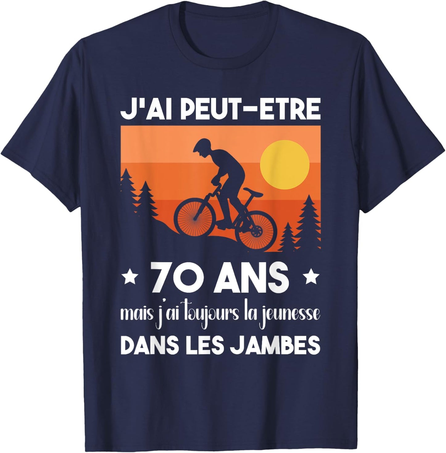 70 Years Birthday Bike Vintage Humor Cycling , Black, S T-Shirt - T-Shirt | Navy
