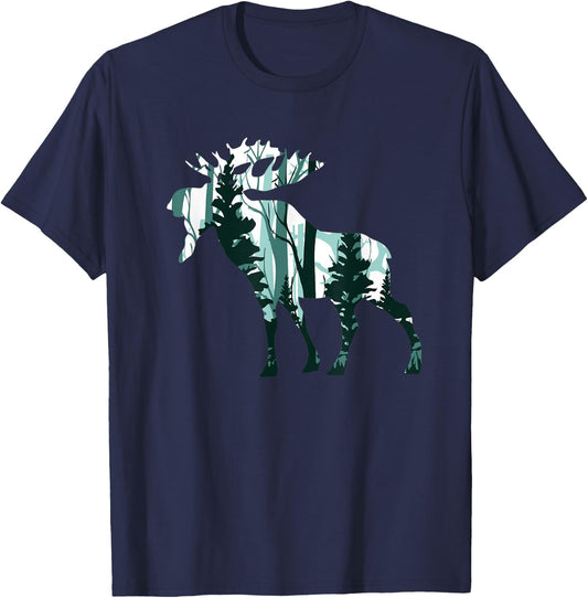 Nature Moose Hunter Gifts Hunting Bull Cow Antler Outdoors T-Shirt - T-Shirt | Navy