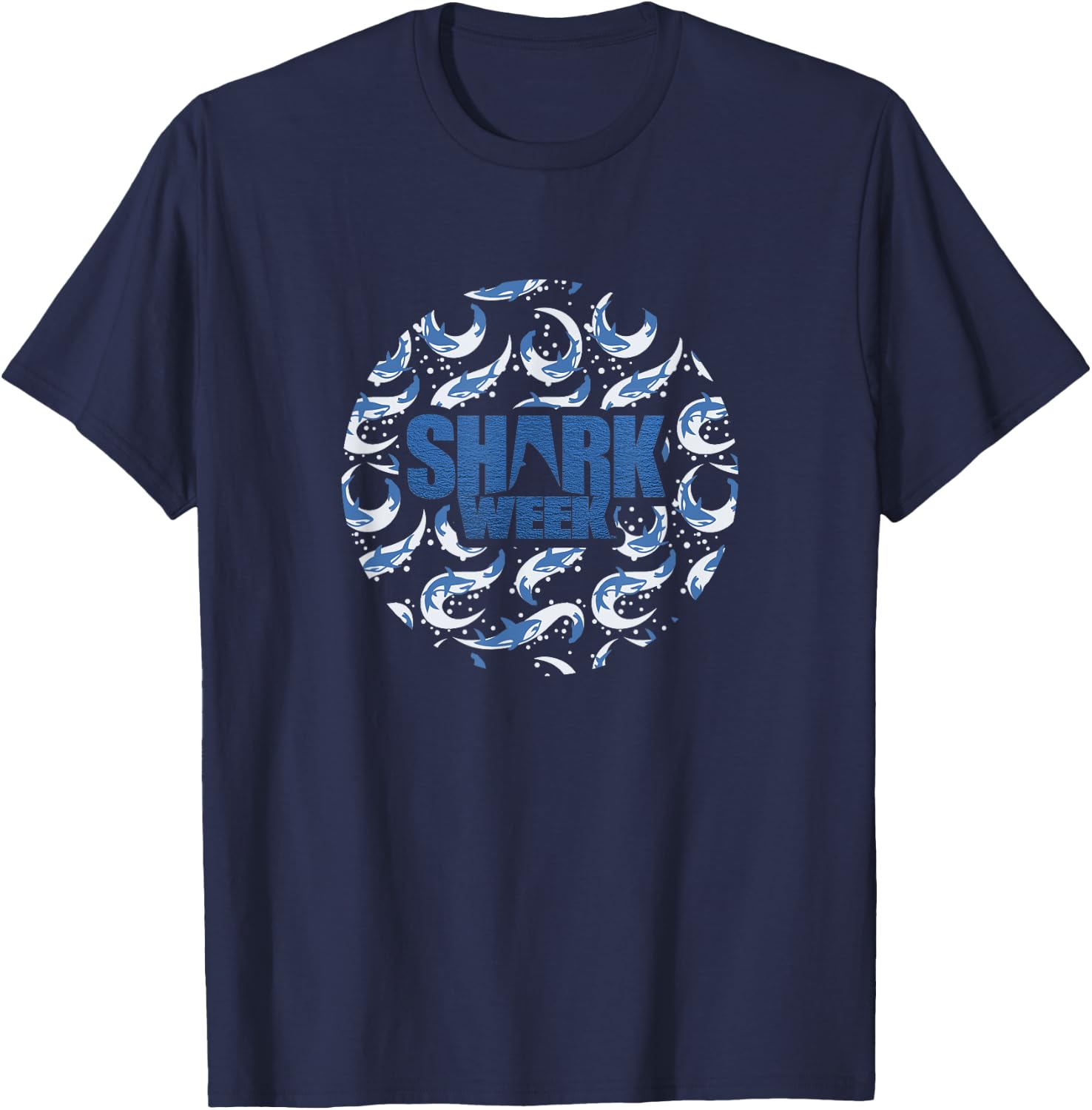 Shark Week Great White In Pursuit Pattern Vintage Logo T-Shirt - T-Shirt | Navy